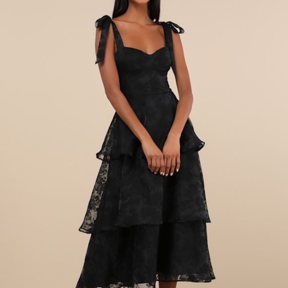 Lulus Dresses & Skirts - Lulus Glamorous Sweetie Black Burnout Tie-strap Bustier Midi Dress - Size L